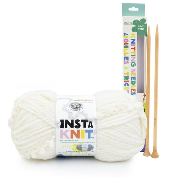 Lion Brand Yarn InstaKnit Crème de la Crème Super Bulky Yarn Acrylic, Wool 1 Skein with Size #13 Knitting Needles