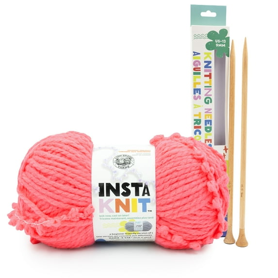 Lion Brand Yarn InstaKnit Hot to Trot Bundle Super Bulky Yarn Acrylic, Wool 1 Skein with Size #13 Knitting Needles