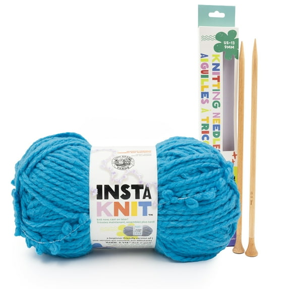 Lion Brand Yarn InstaKnit Never Blue Over You Super Bulky Yarn Acrylic, Wool 1 Skein with Size #13 Knitting Needles