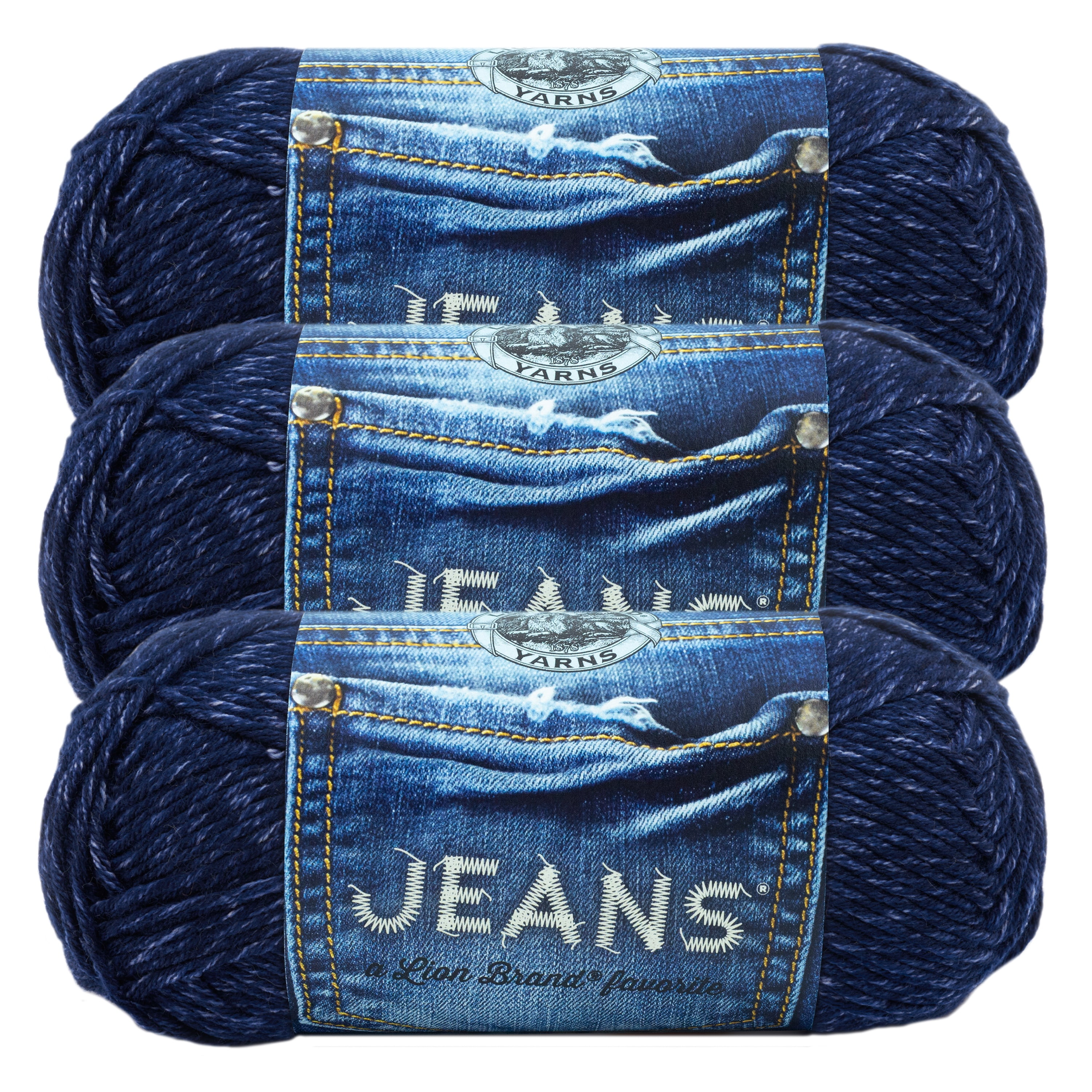 Lion Brand Yarn Jeans Brand New Medium Acrylic Yarn 3 Pack