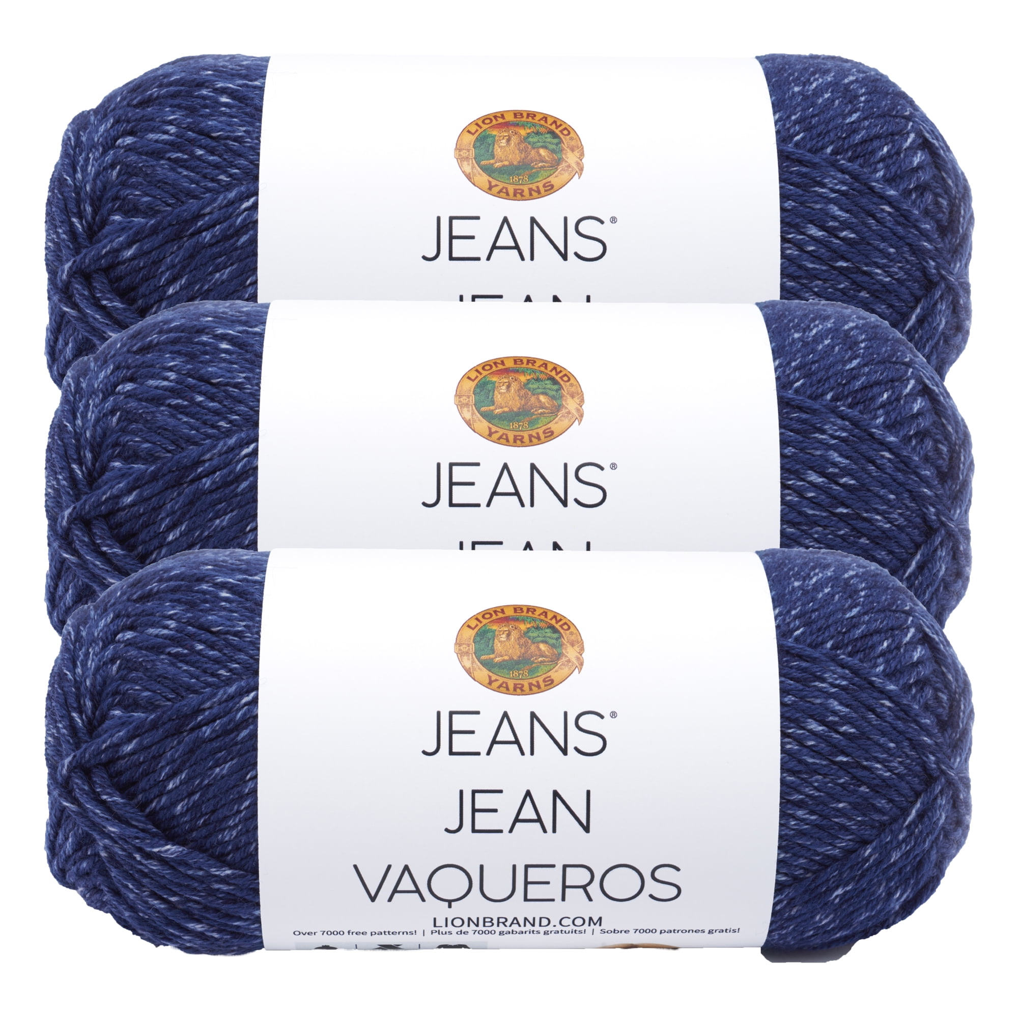 Lion Brand Yarn Jeans Classic Medium Acrylic Blue Yarn 3 Pack