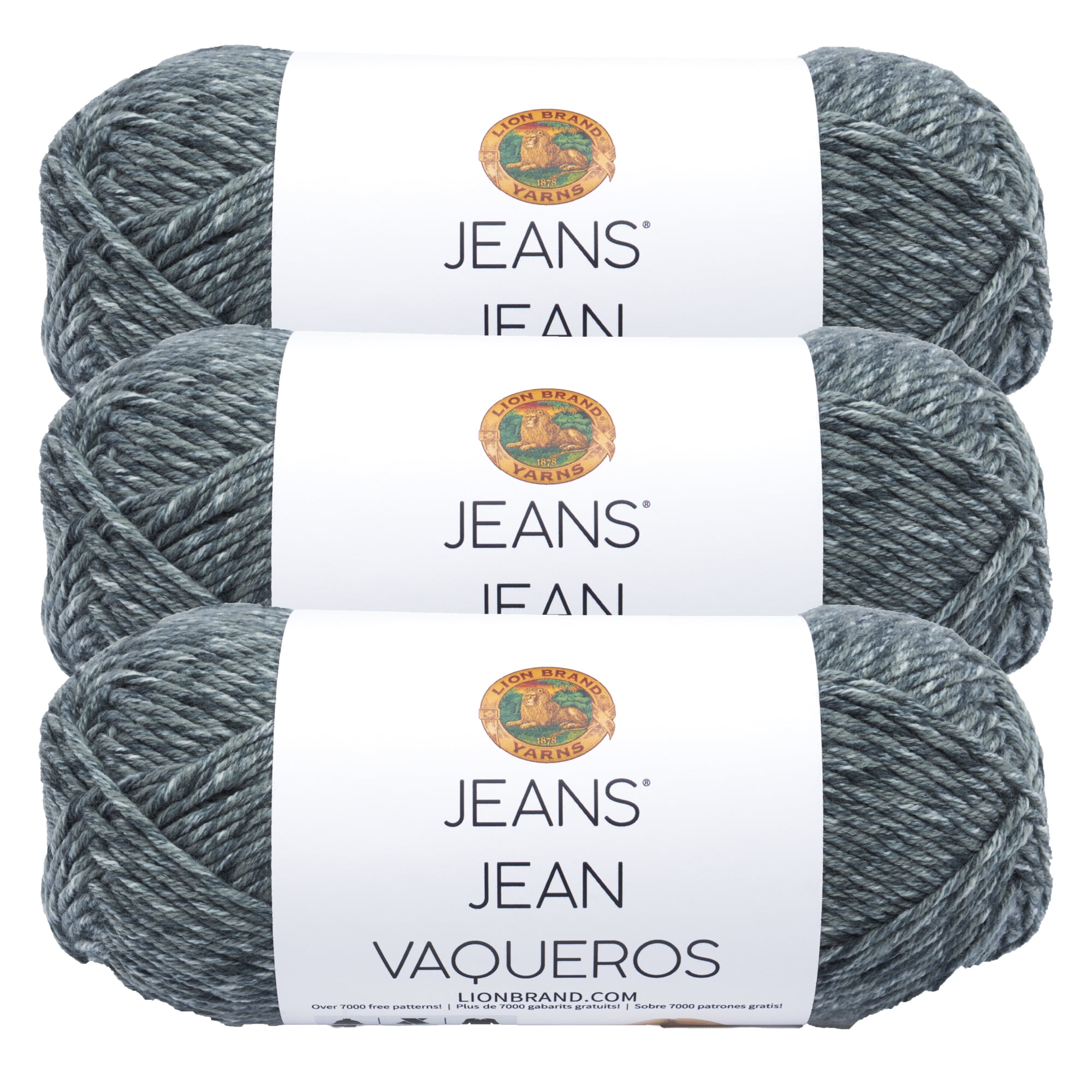 Lion Brand Yarn Jeans Vintage Medium Acrylic Blue Yarn 3 Pack