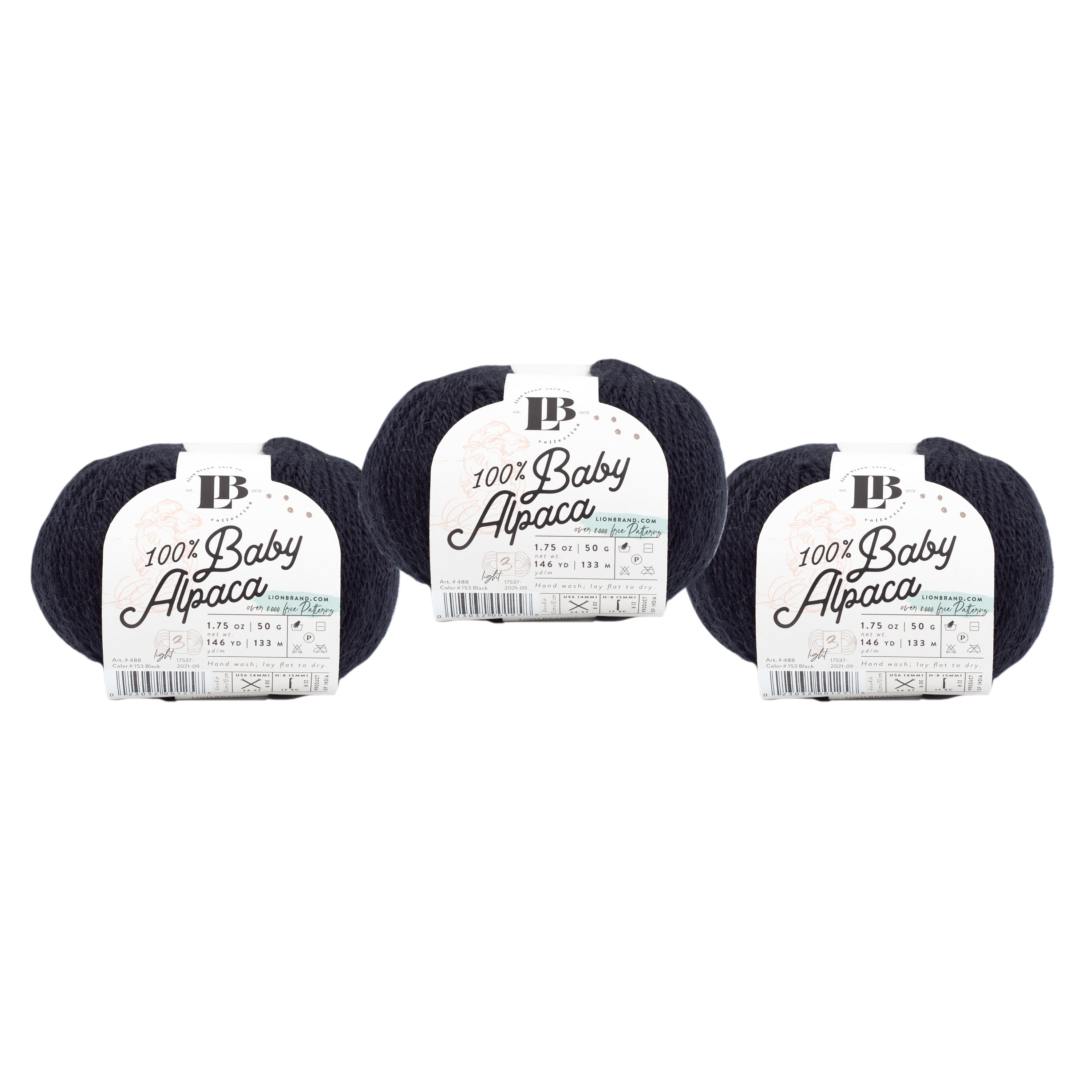 Lion Brand Yarn LBC Baby Alpaca Black Light Weight Baby Alpaca Yarn 3 Pack