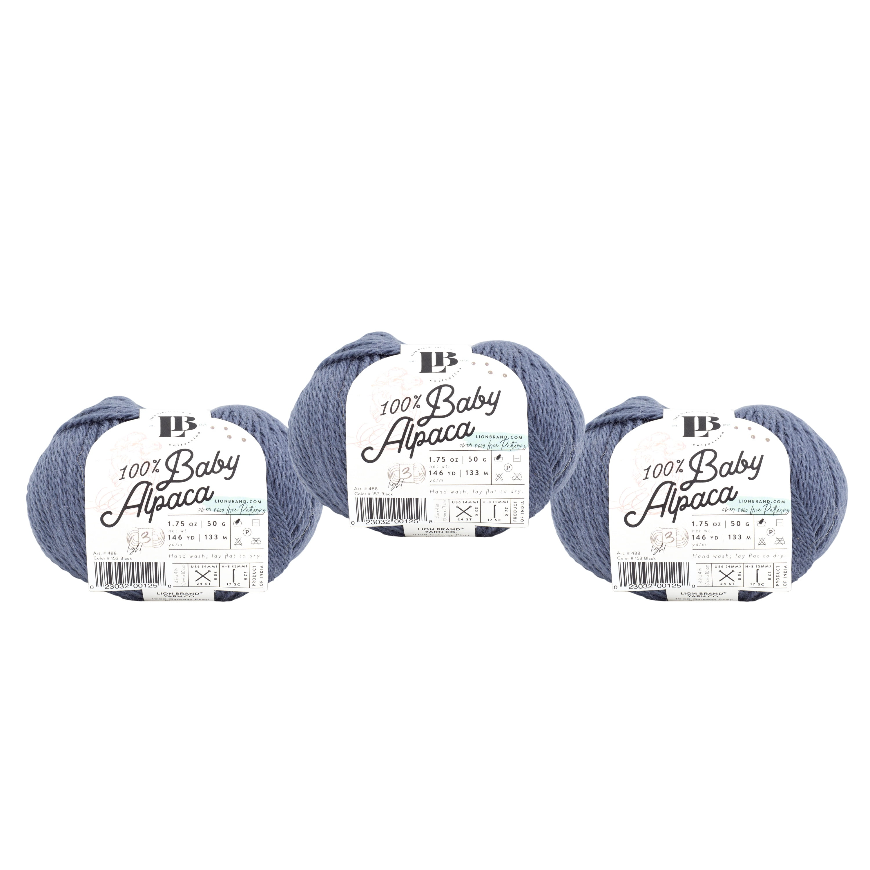 Lion Brand Yarn LBC Baby Alpaca Denim Blue Light Weight Baby Alpaca Yarn 3 Pack