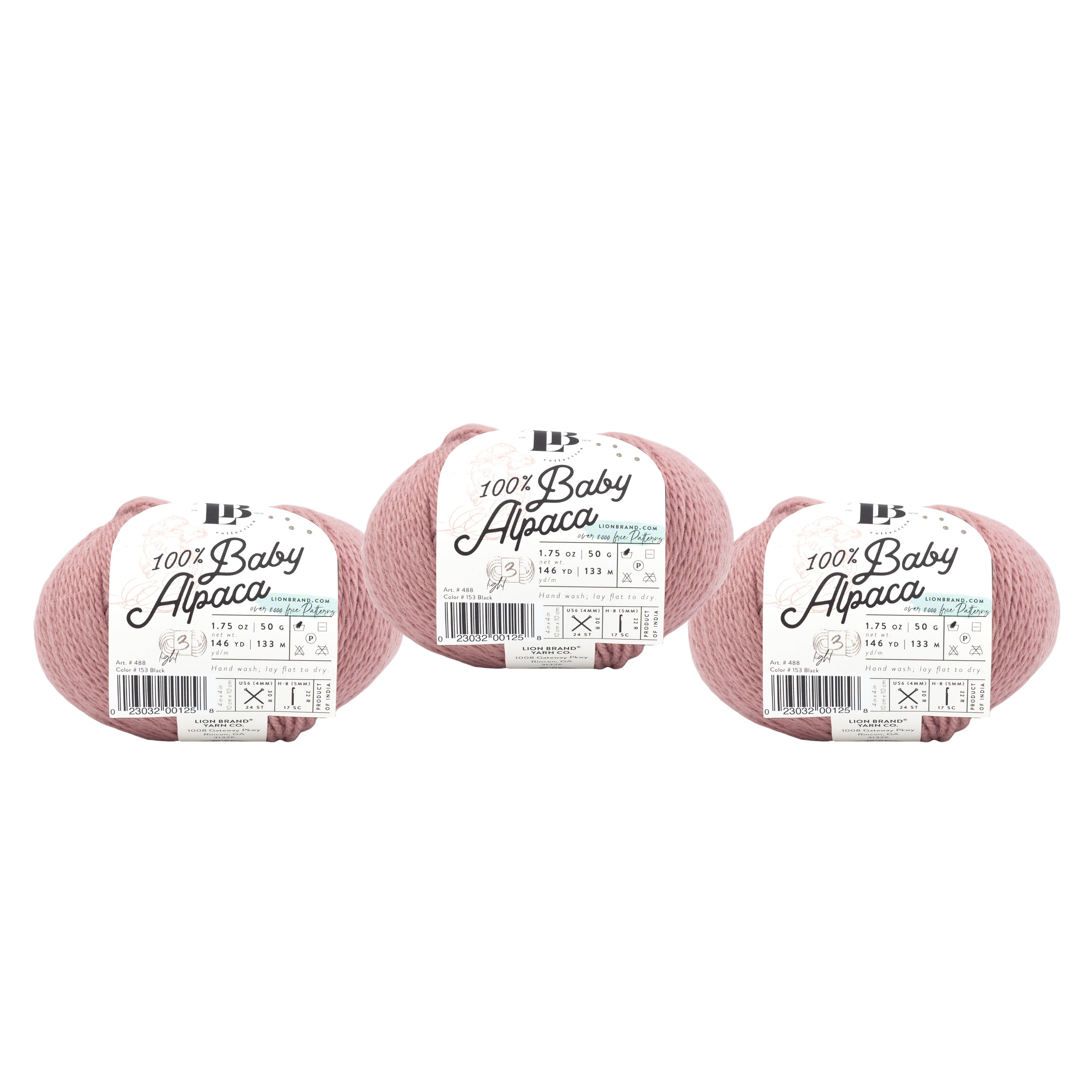 Lion Brand Yarn LBC Baby Alpaca Dusty Pink Light Weight Baby Alpaca Yarn 3 Pack