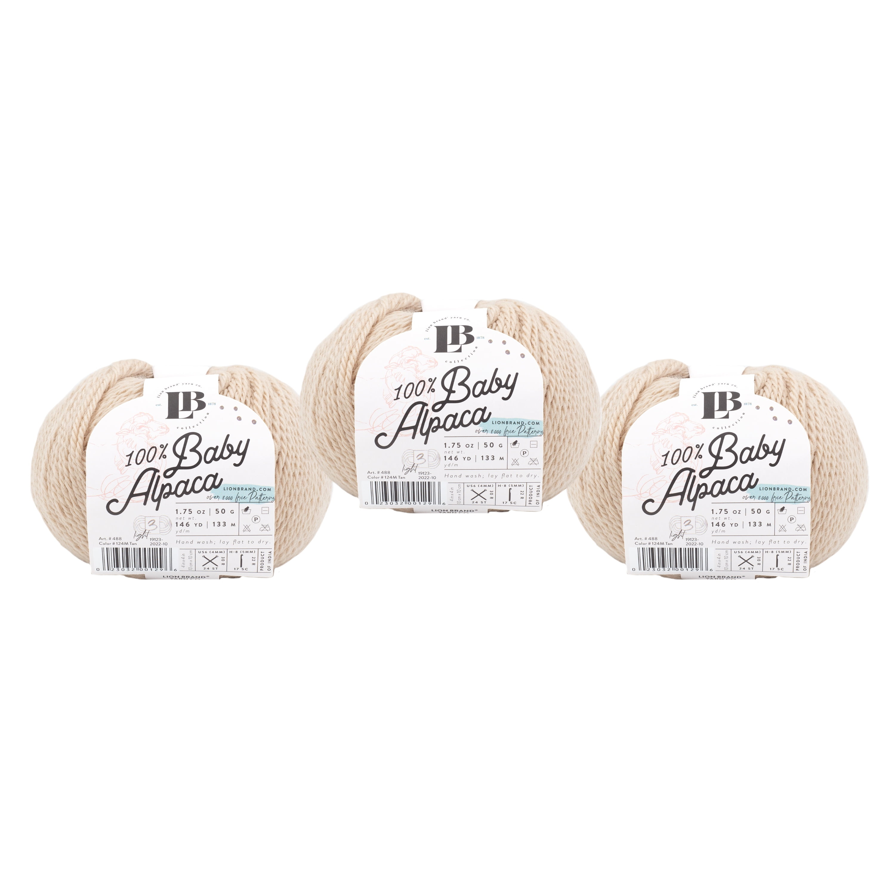 Lion Brand Yarn LBC Baby Alpaca Tan Light Weight Baby Alpaca Yarn 3 Pack
