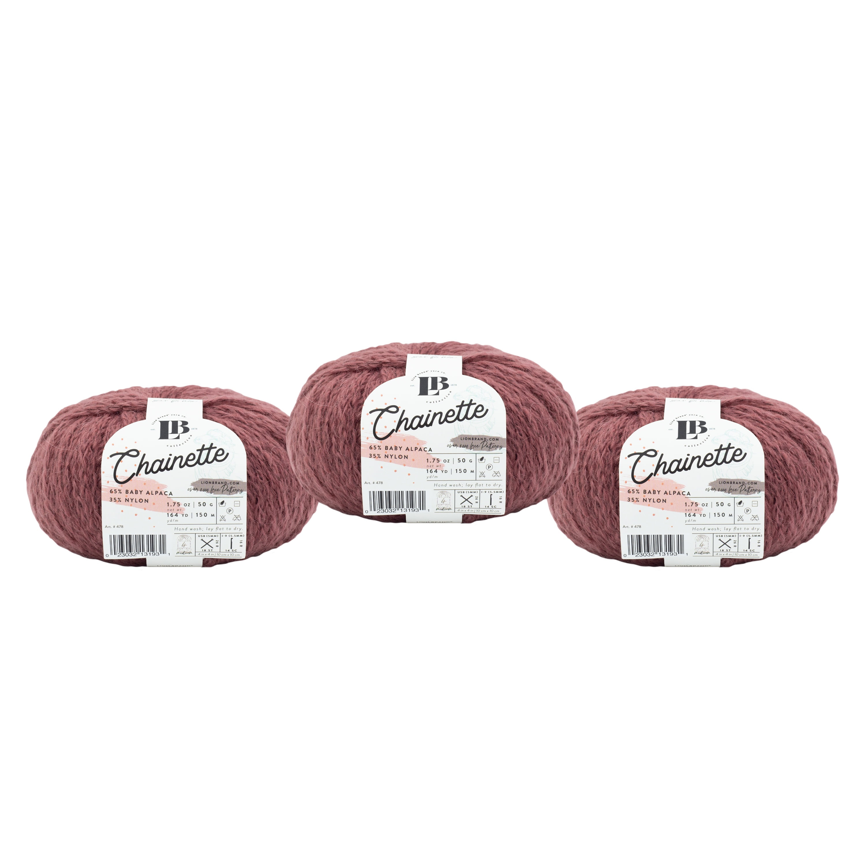 Lion Brand Yarn LBC Chainette Burgundy Medium Baby Alpaca, Nylon Yarn 3 Pack