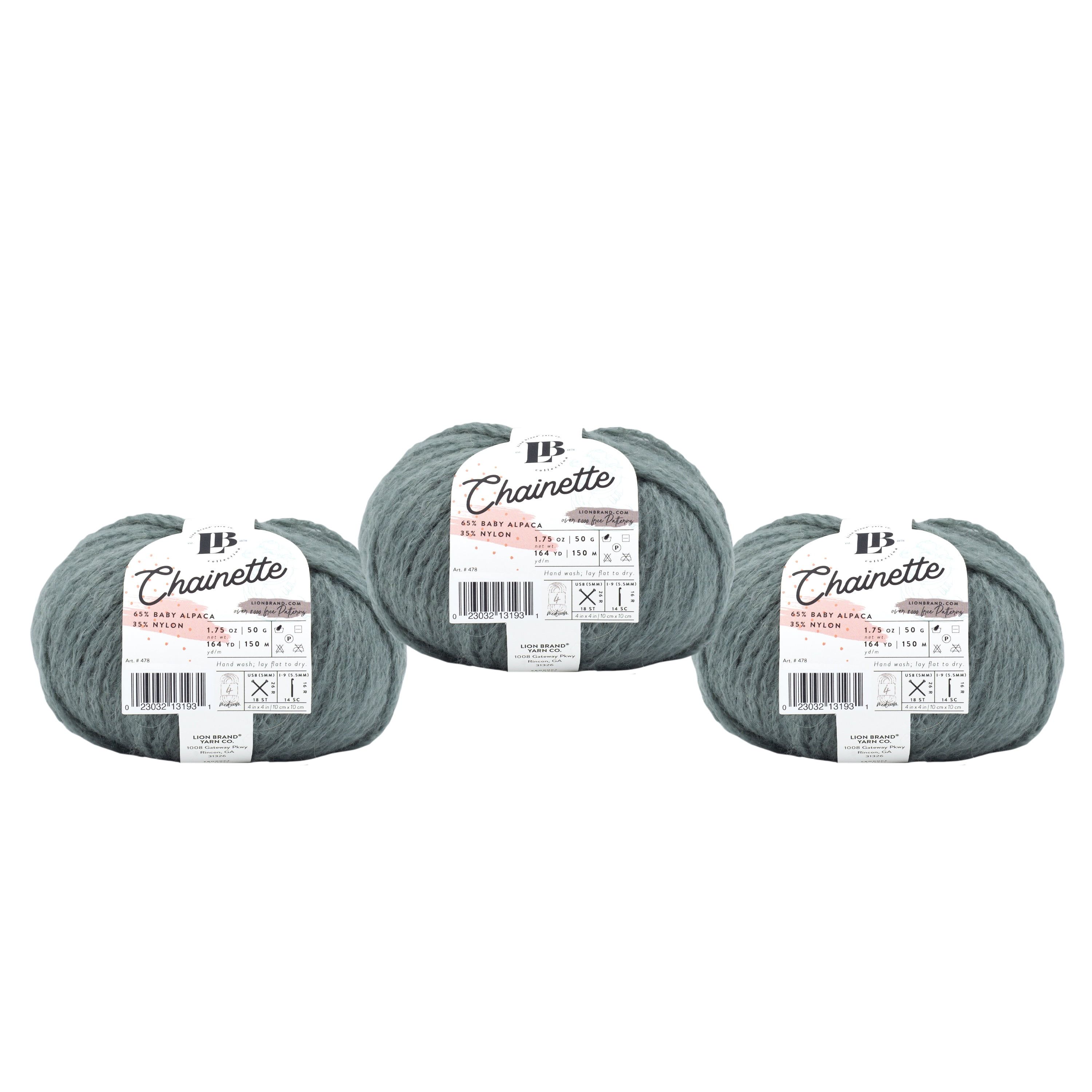 Lion Brand Yarn LBC Chainette Seaglass Medium Baby Alpaca, Nylon Yarn 3 Pack