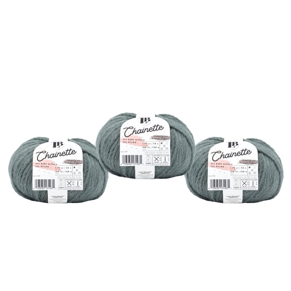 Lion Brand Yarn LBC Chainette Seaglass Medium Baby Alpaca, Nylon Yarn 3 Pack