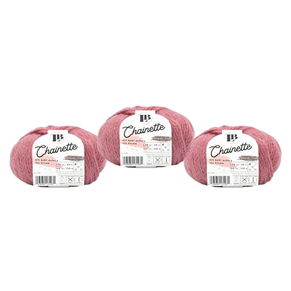 Lion Brand Yarn LBC Chainette Terracotta Medium Baby Alpaca, Nylon Yarn 3 Pack