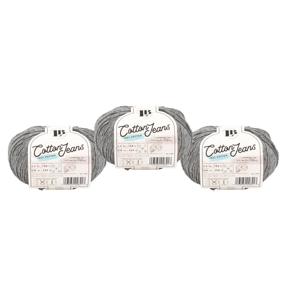 Lion Brand Yarn LBC Cotton Jeans Grey Fade Light Weight Cotton Yarn 3 Pack