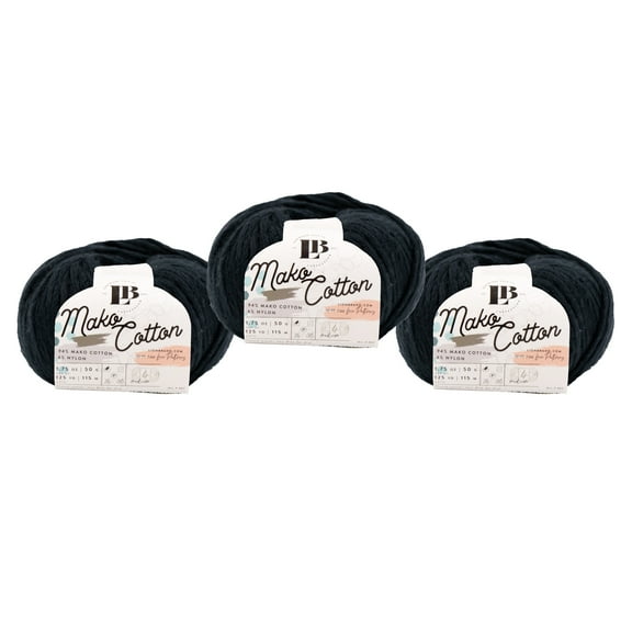 Lion Brand Yarn LBC Mako Cotton Black Medium Mako Cotton, Nylon Yarn 3 Pack