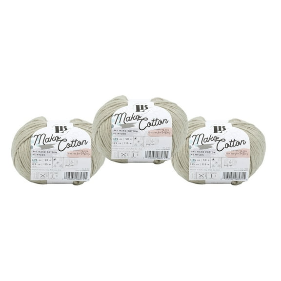 Lion Brand Yarn LBC Mako Cotton Khaki Medium Mako Cotton, Nylon Yarn 3 Pack