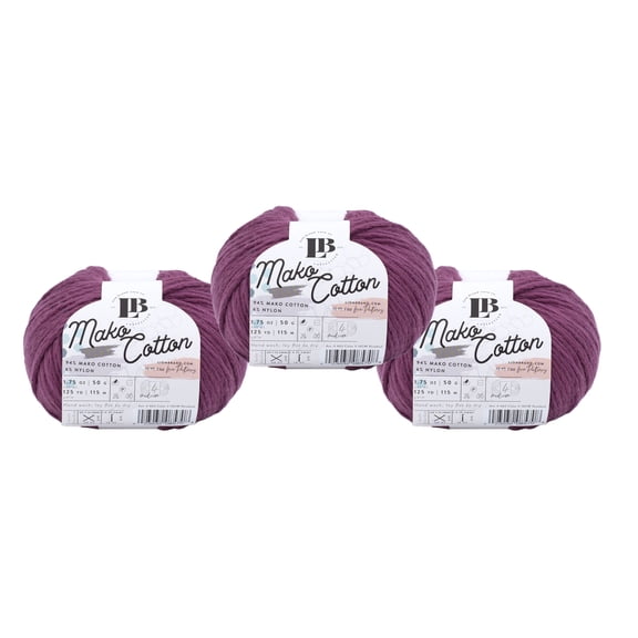 Lion Brand Yarn LBC Mako Cotton Rosebud Medium Mako Cotton, Nylon Yarn 3 Pack