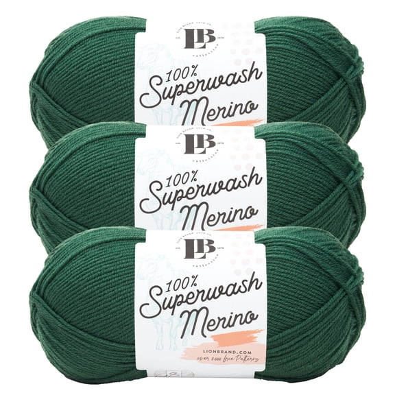 Lion Brand Yarn LBC Superwash Merino Hunter Light Weight Extra Fine Wool Yarn 3 Pack