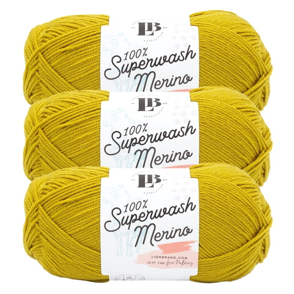 Lion Brand Yarn LBC Superwash Merino Mustard Seed Light Weight Extra Fine Wool Yarn 3 Pack