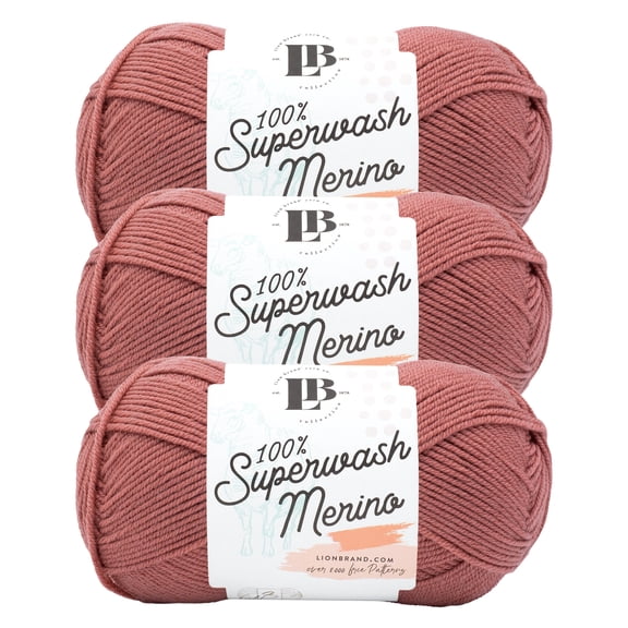 Lion Brand Yarn LBC Superwash Merino Terracotta Light Weight Extra Fine Wool Yarn 3 Pack
