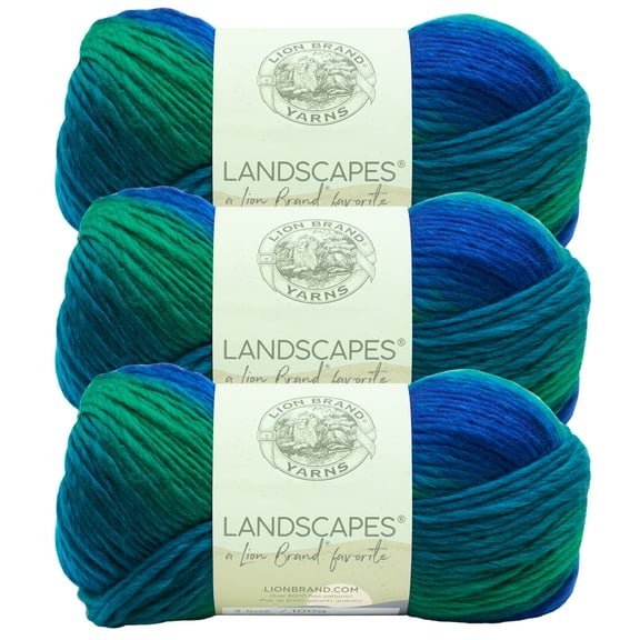 Lion Brand Yarn Landscapes Blue Lagoon Medium Acrylic Yarn 3 Pack