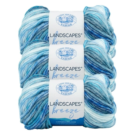 Lion Brand Yarn Landscapes Breeze Bay Medium Modal, Acrylic, Wool Multi-color Yarn 3 Pack