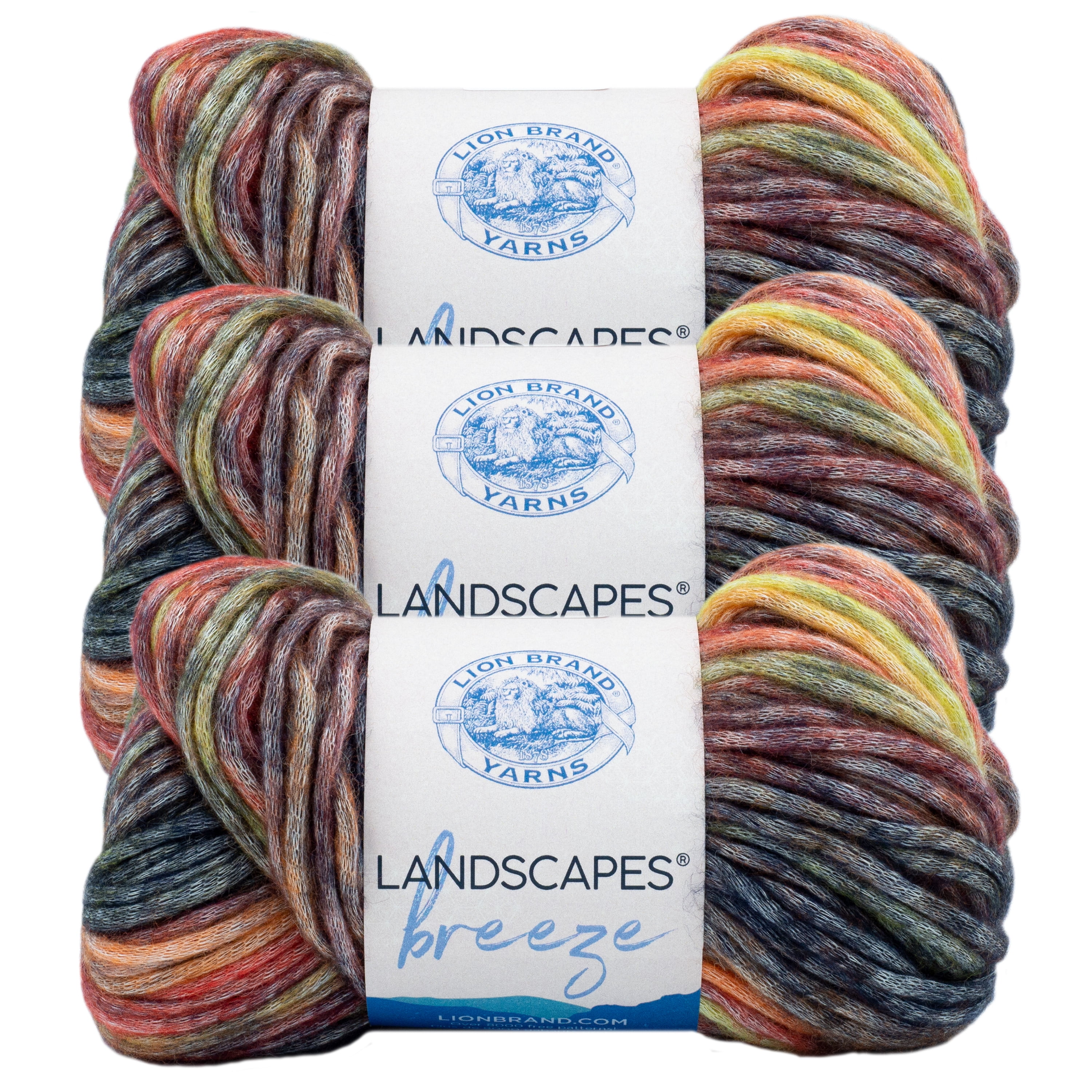 Lion Brand Yarn Landscapes Breeze Horseshoe Medium Modal, Acrylic, Wool Multi-color Yarn 3 Pack