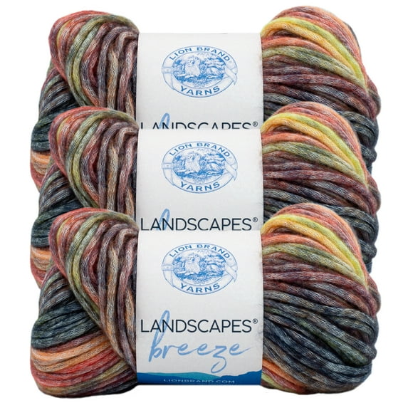 Lion Brand Yarn Landscapes Breeze Horseshoe Medium Modal, Acrylic, Wool Multi-color Yarn 3 Pack