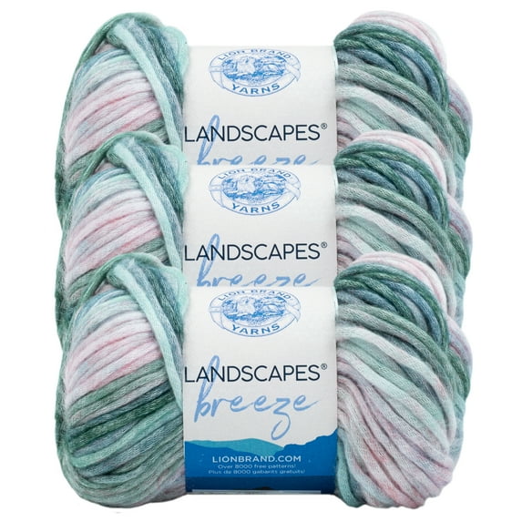 Lion Brand Yarn Landscapes Breeze Seashell Medium Modal, Acrylic, Wool Multi-color Yarn 3 Pack