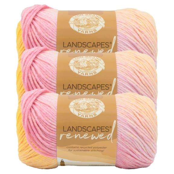 Lion Brand Yarn Landscapes Renewed Sherbet Medium Polyester, Recycled Polyester Yarn 3 Pack
