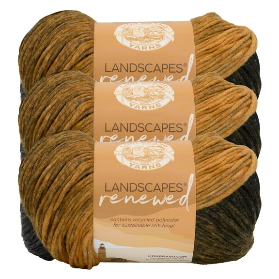Lion Brand Yarn Landscapes Renewed Tiger's Eye Medium Polyester, Recycled Polyester Yarn 3 Pack