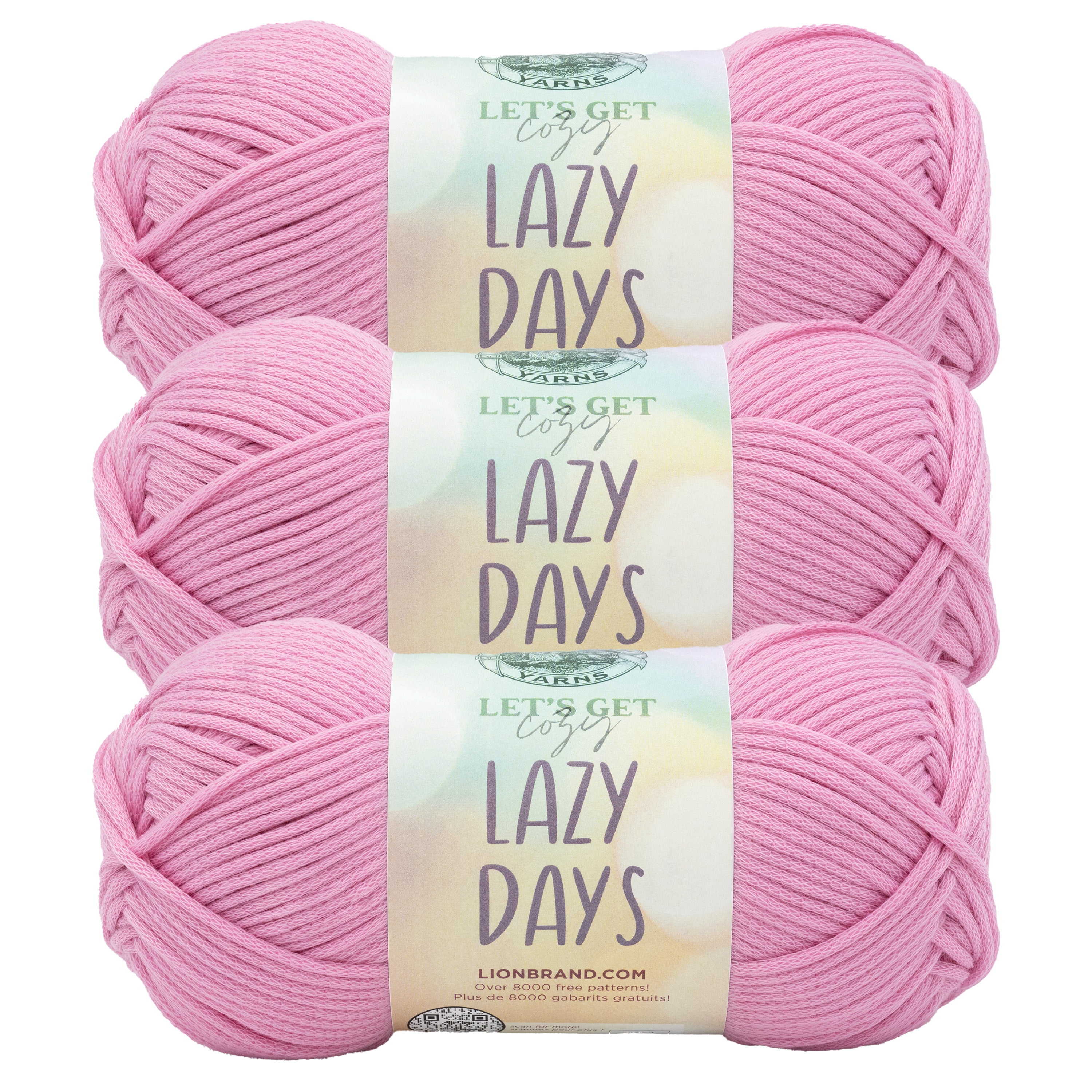 Lion Brand Yarn Lazy Days Bubblegum Medium Polyester Pink Yarn 3 Pack
