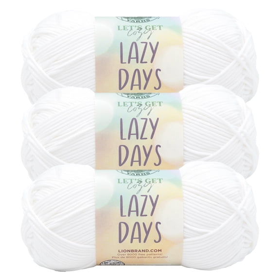 Lion Brand Yarn Lazy Days Marshmallow Medium Polyester Yarn 3 Pack