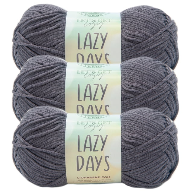 Lion Brand Yarn Lazy Days Pewter Medium Polyester Yarn 3 Pack