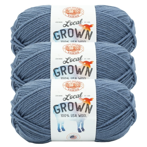 Lion Brand Yarn Local Grown Blue Jeans Medium Wool Yarn 3 Pack