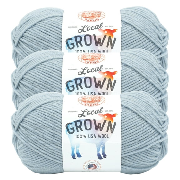 Lion Brand Yarn Local Grown Bluegrass Medium Wool Blue Yarn 3 Pack