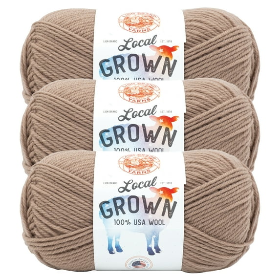 Lion Brand Yarn Local Grown Hickory Medium Wool Yarn 3 Pack