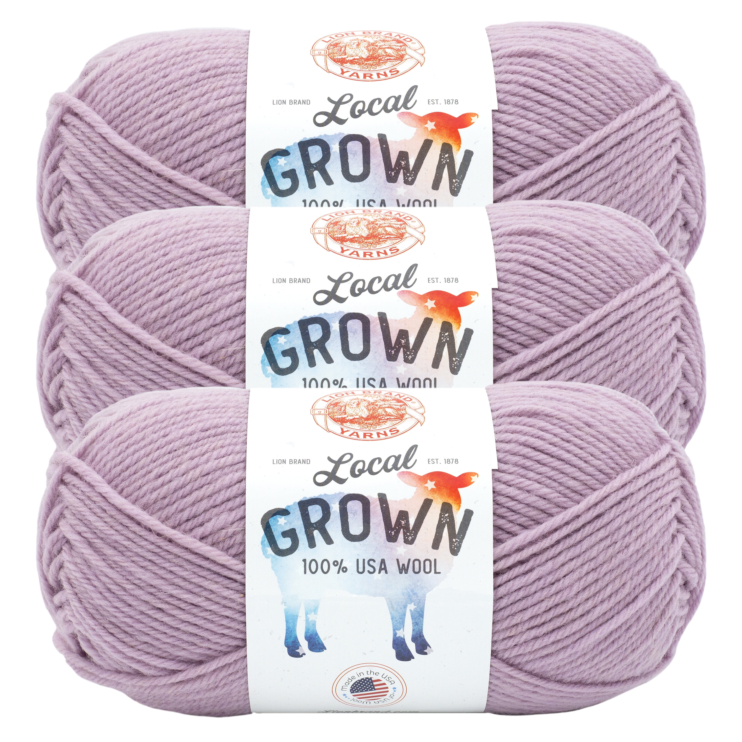Lion Brand Yarn Local Grown Lilac Medium Wool Purple Yarn 3 Pack