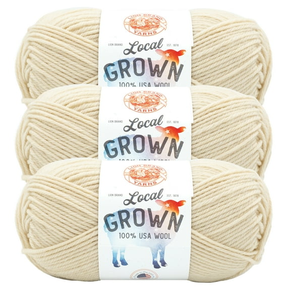 Lion Brand Yarn Local Grown Vanilla Bean Medium Wool Yarn 3 Pack