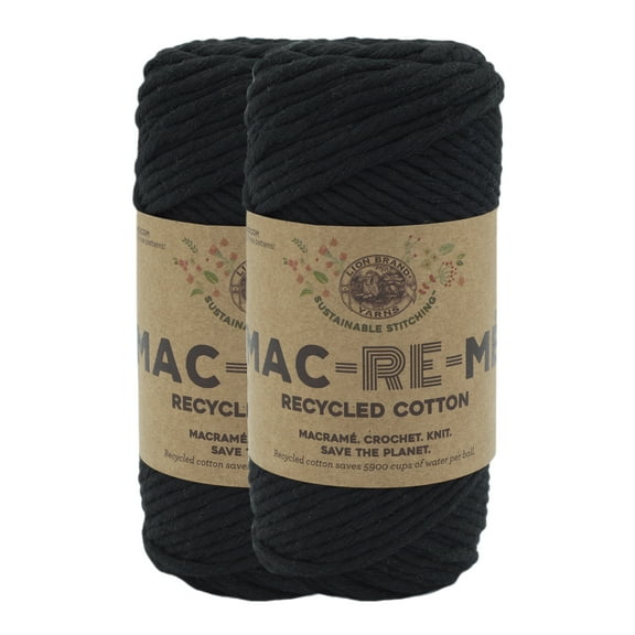 Lion Brand Yarn Mac-Re-Me Black Super Bulky Recycled Cotton Yarn 2 Pack
