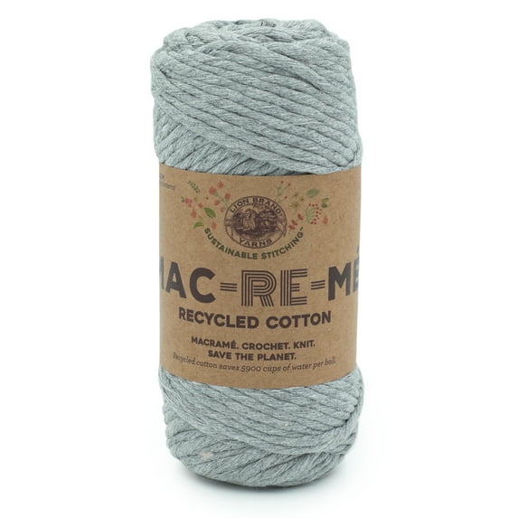 Lion Brand Yarn Mac-Re-Me Oxford Grey Super Bulky Recycled Cotton Gray Yarn 1 Cone