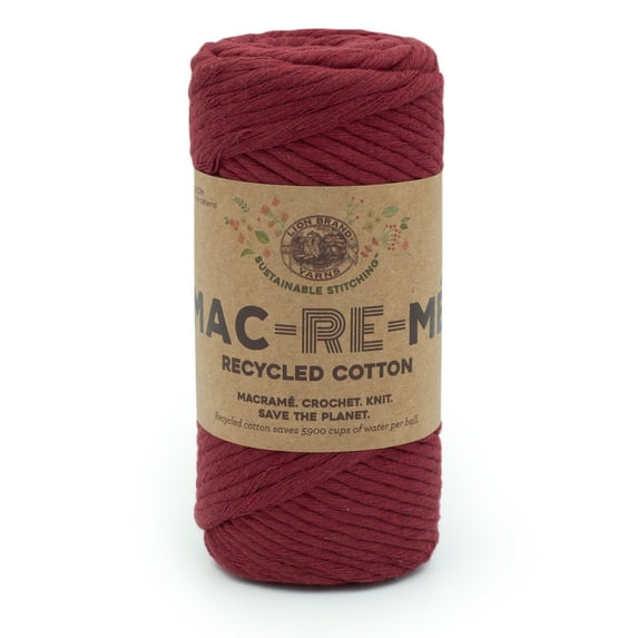 Lion Brand Yarn Mac-Re-Me Red Velvet Super Bulky Recycled Cotton Red Yarn 1 Cone