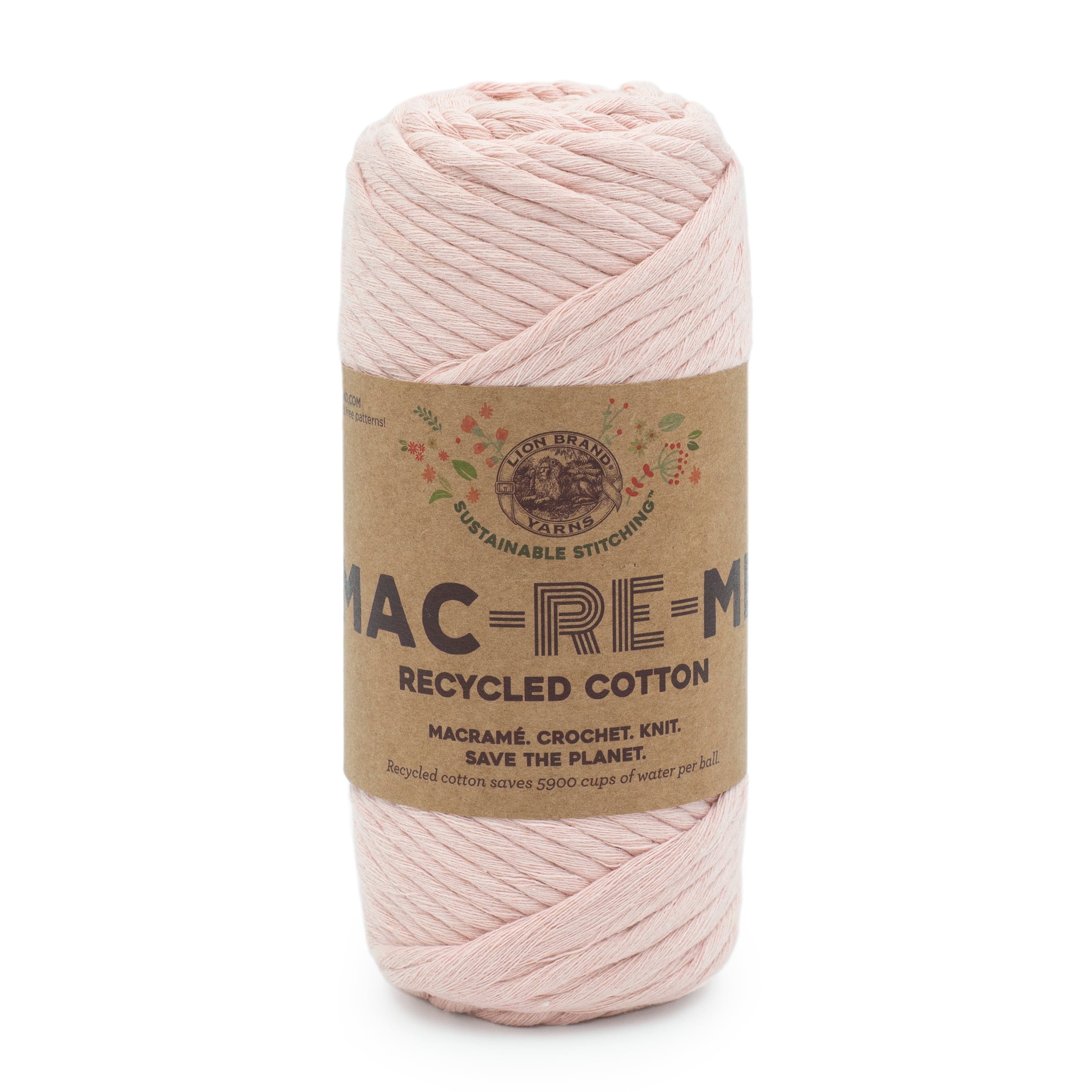 Lion Brand Yarn Mac-Re-Me Sweet Pink Super Bulky Recycled Cotton Pink Yarn 1 Cone