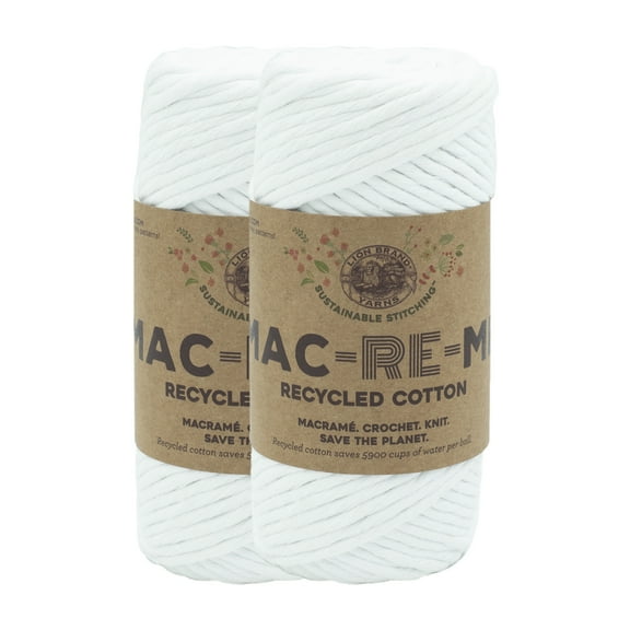 Lion Brand Yarn Mac-Re-Me White Super Bulky Recycled Cotton Yarn 2 Pack