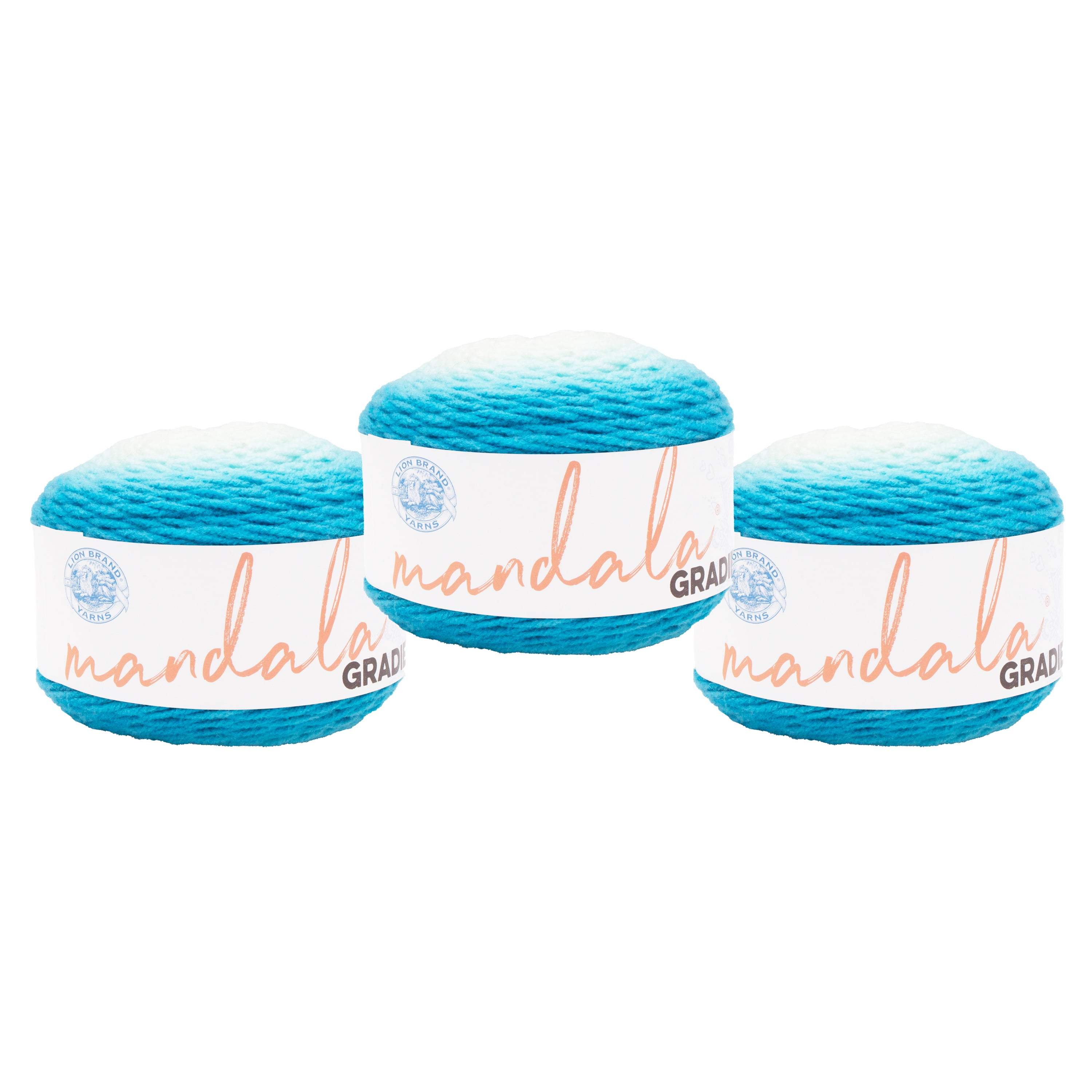 Lion Brand Yarn Mandala Gradient Aqua Medium Acrylic, Nylon Yarn 3 Pack
