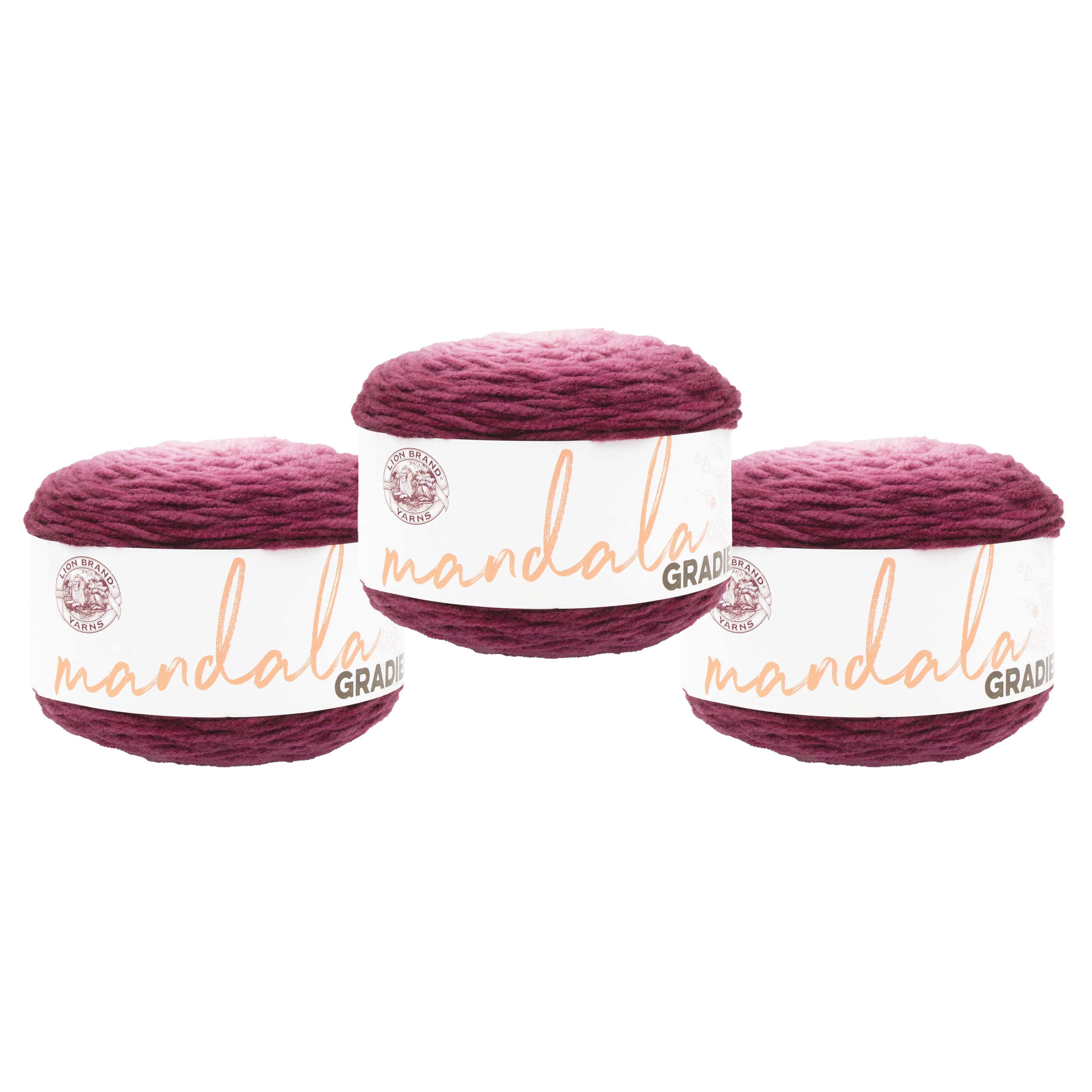 Lion Brand Yarn Mandala Gradient Burgundy Medium Acrylic, Nylon Yarn 3 Pack
