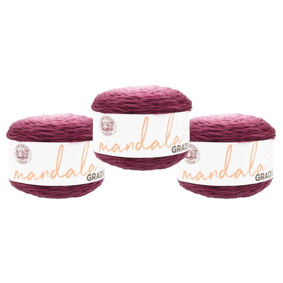 Lion Brand Yarn Mandala Gradient Burgundy Medium Acrylic, Nylon Yarn 3 Pack