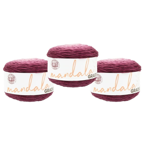 Lion Brand Yarn Mandala Gradient Burgundy Medium Acrylic, Nylon Yarn 3 Pack