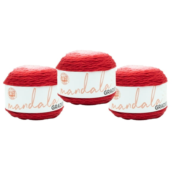 Lion Brand Yarn Mandala Gradient Red Medium Acrylic, Nylon Yarn 3 Pack