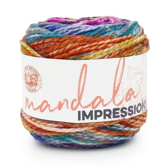Lion Brand Yarn Mandala Impressions Rainbow Bulky Acrylic Multicolor Yarn 1 Cake