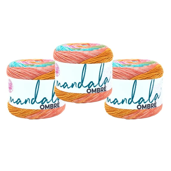Lion Brand Yarn Mandala Ombré Tranquil Medium Acrylic Yarn 3 Pack