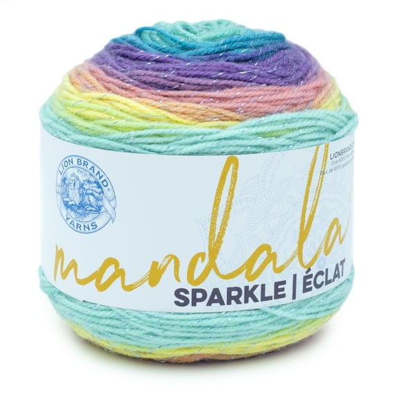 Lion Brand Yarn Mandala Sparkle Metallic Self-Striping Light Acrylic Multi-Color Yarn
