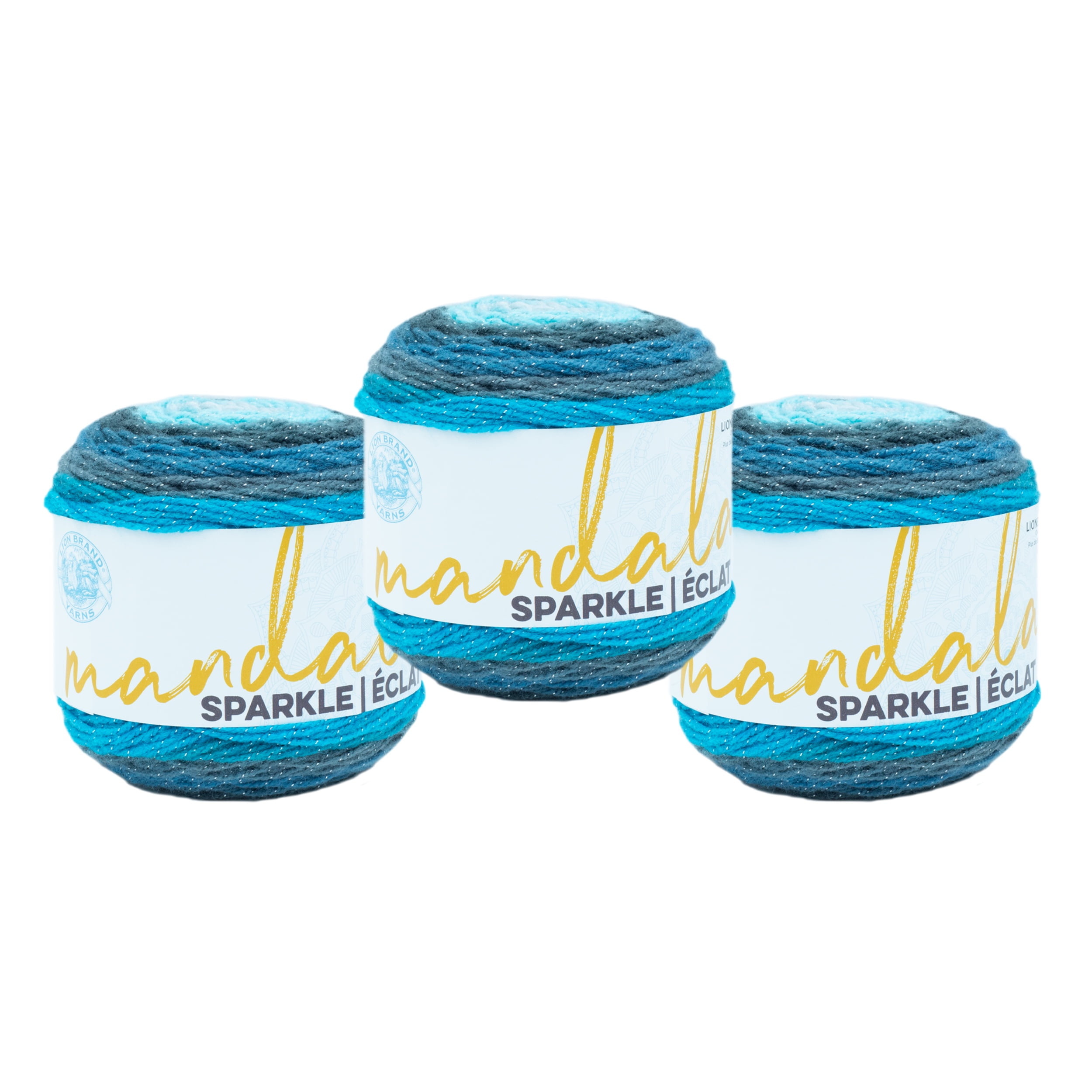 Lion Brand Yarn Mandala Sparkle Aquarius Light Acrylic Yarn 3 Pack